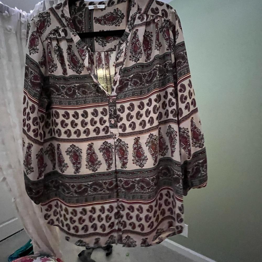 Paisley Patterned Button-Up Blouse